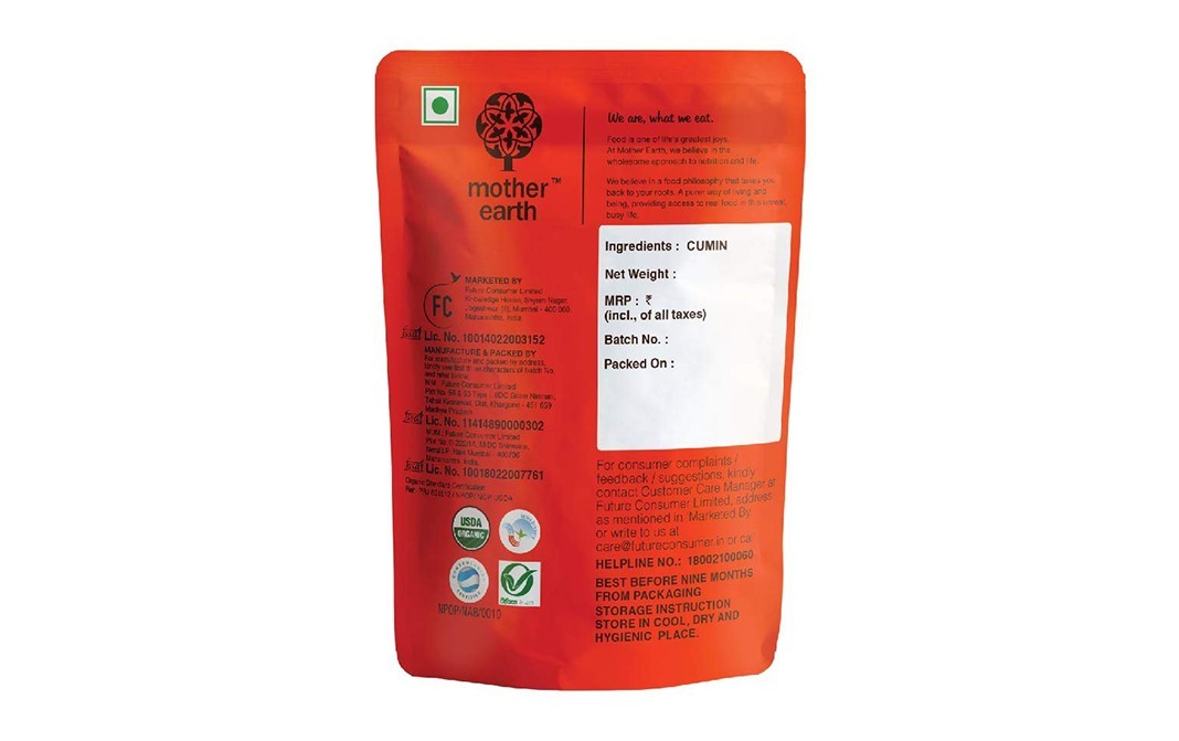 Mother Earth Organics Cumin    Pack  100 grams